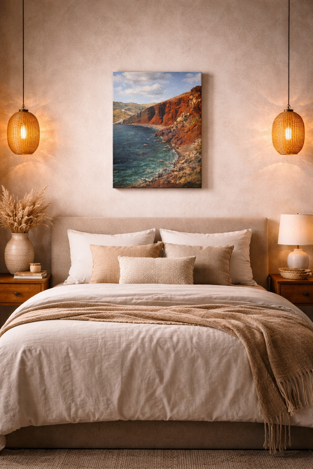 Santorini Red Beach Canvas Wall Art | Greece Coastal Cliffs | Turquoise Aegean Sea Print | Mediterranean Travel Decor | Luxury Ocean Wall Art