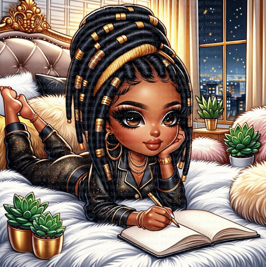 Chibi Style African American Woman With Dreadlocks | Cozy Night In | Digital Download