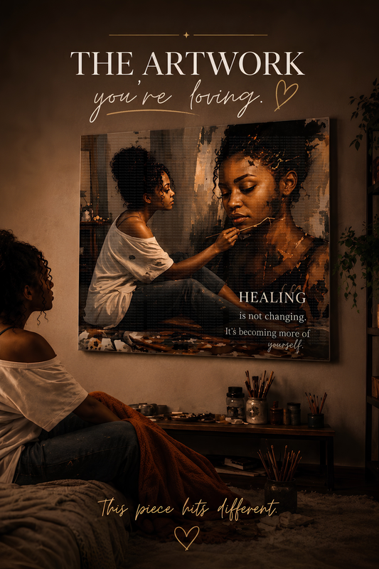 Fractured Reflections – Still Healing | Healing Isn’t Always Visible | Black Woman Canvas Print | Emotional Healing Art | Instant Download