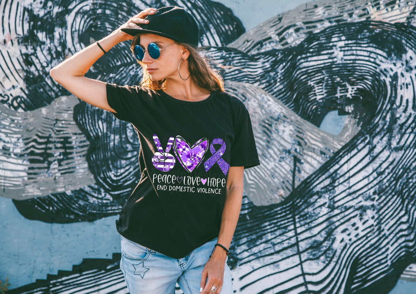 Peace Love Hope | Purple Ribbon | End Domestic Violence | PNG | Tie-Dye Heart & Glitter Ribbon | Instant Digital Download