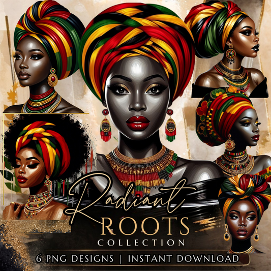 Radiant Roots Collection | African Queens | Black History PNG Digital Artwork Download