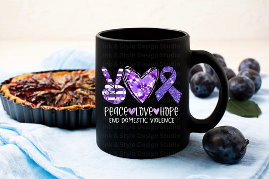 Peace Love Hope | Purple Ribbon | End Domestic Violence | PNG | Tie-Dye Heart & Glitter Ribbon | Instant Digital Download