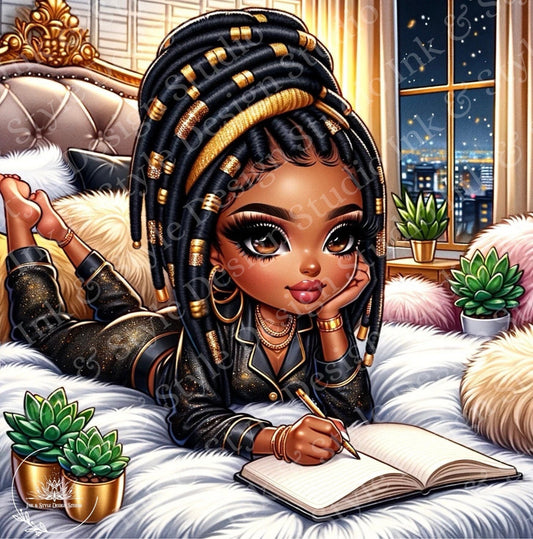 Chibi Style African American Woman With Dreadlocks | Cozy Night In | Digital Download