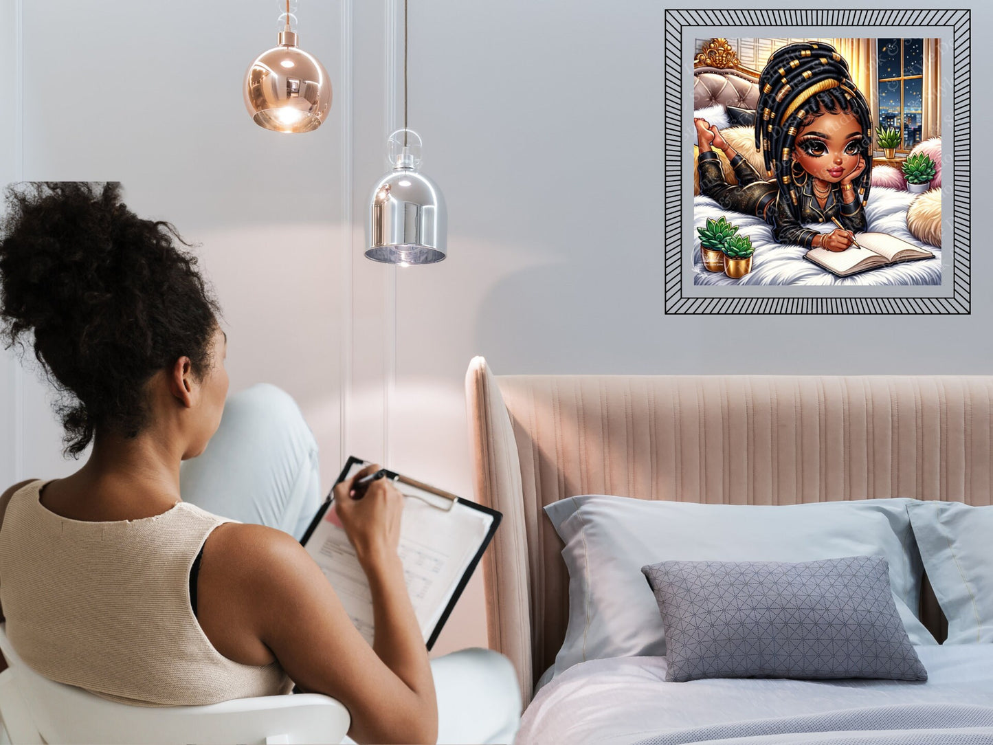 Chibi Style African American Woman With Dreadlocks | Cozy Night In | Digital Download