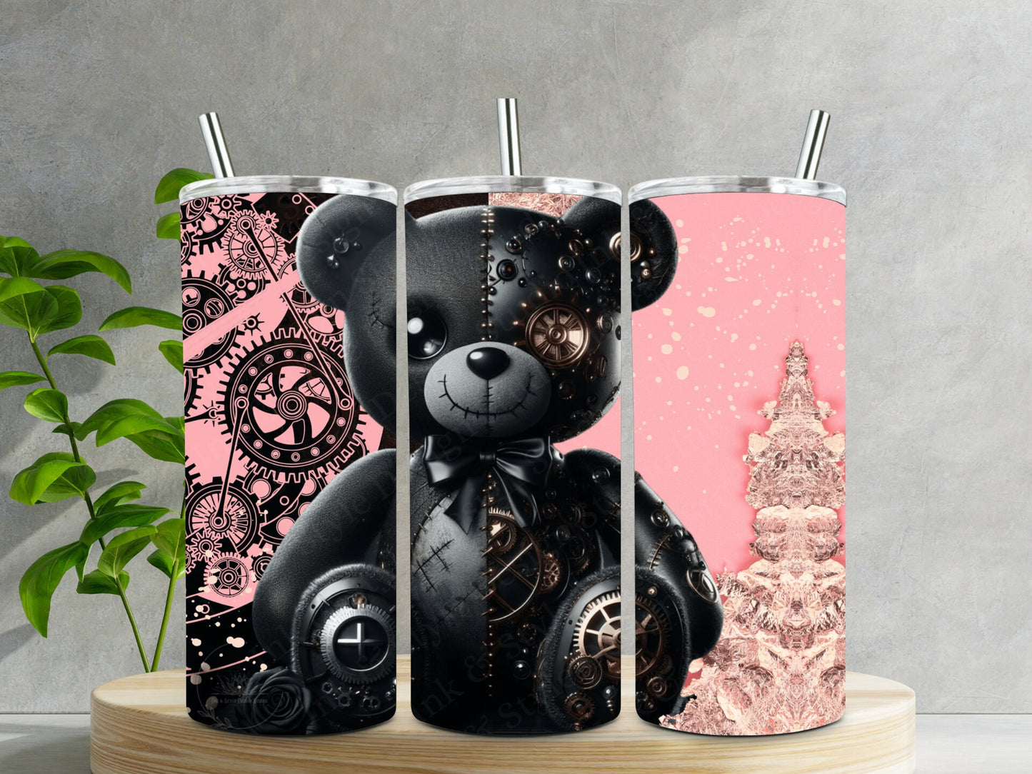 Bear With Me | Steampunk Goth Bear Tumbler Wrap | “Gear Bear” | 20 oz Sublimation PNG Digital Download