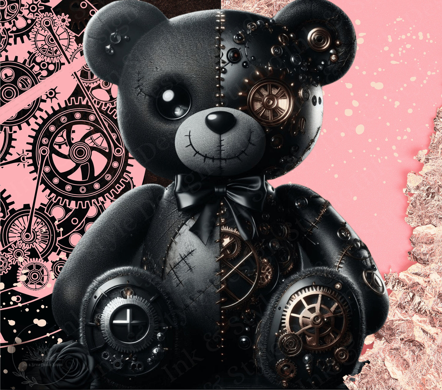 Bear With Me | Steampunk Goth Bear Tumbler Wrap | “Gear Bear” | 20 oz Sublimation PNG Digital Download