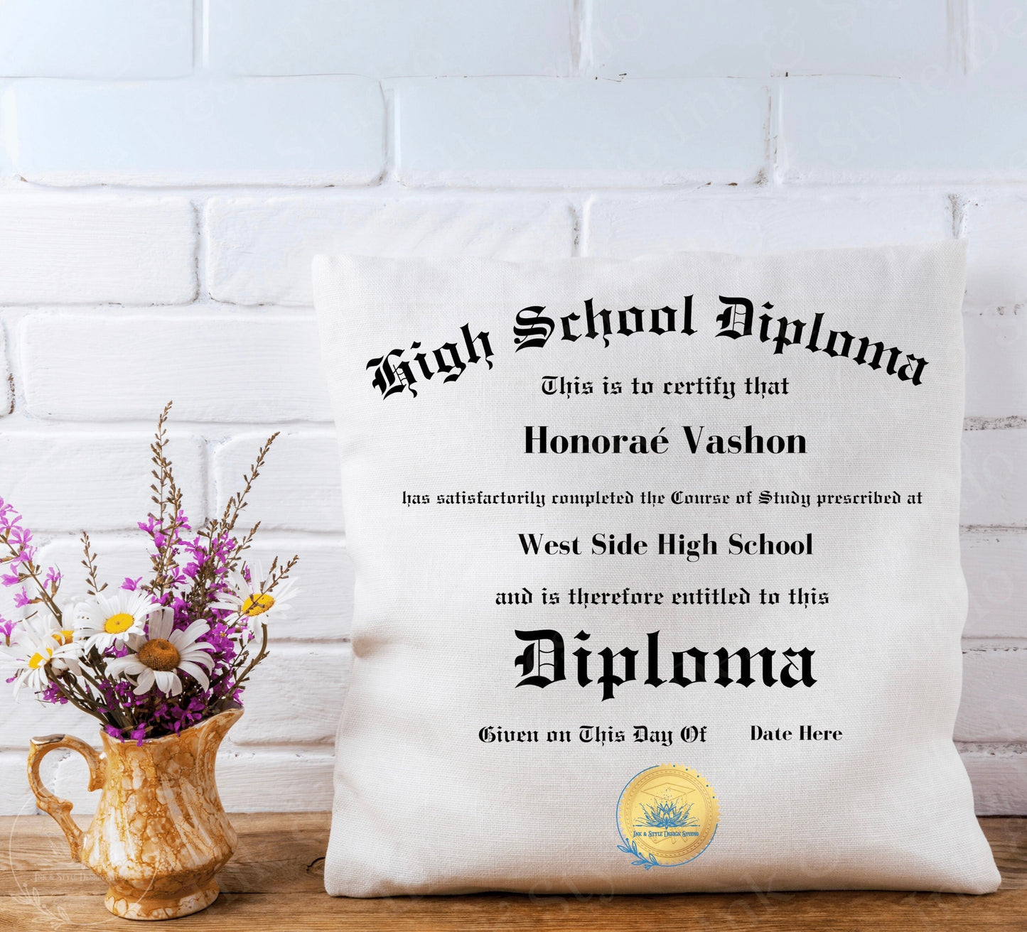 Diploma Throw Pillow, Custom Editable Canva Design, Graduation Instant Download