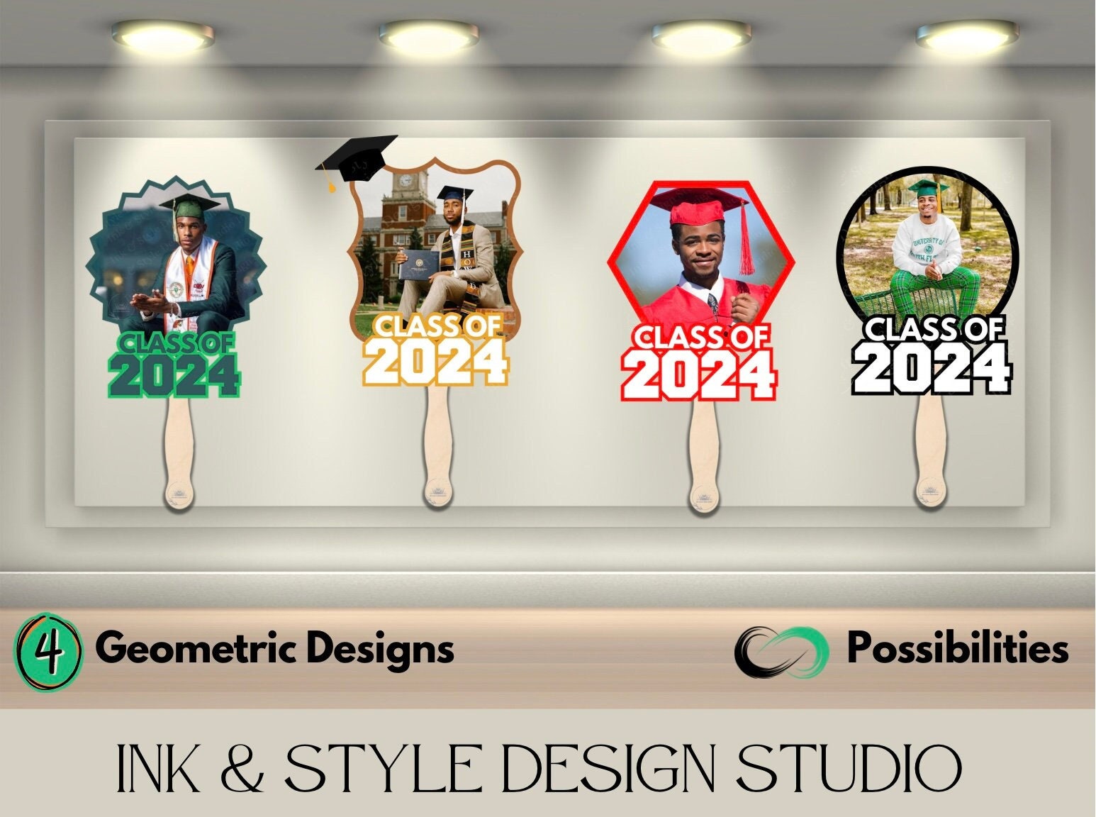 Graduation Fan Template | 4 Geometric Designs | Canva Editable Templat ...