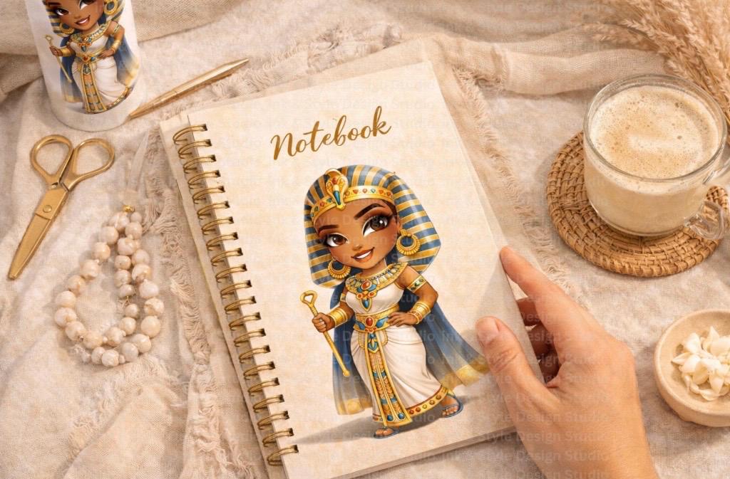 Egyptian Queen Chibi Art | Pyramids Printable Wall Art | Ancient Egypt Princess Illustration | North African Clipart | Digital Download PNG