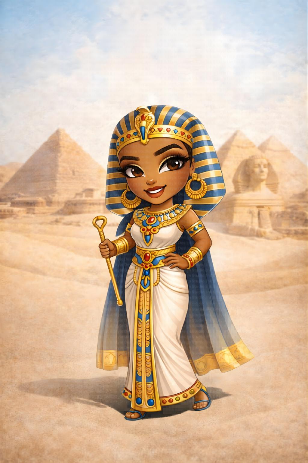 Egyptian Queen Chibi Art | Pyramids Printable Wall Art | Ancient Egypt Princess Illustration | North African Clipart | Digital Download PNG
