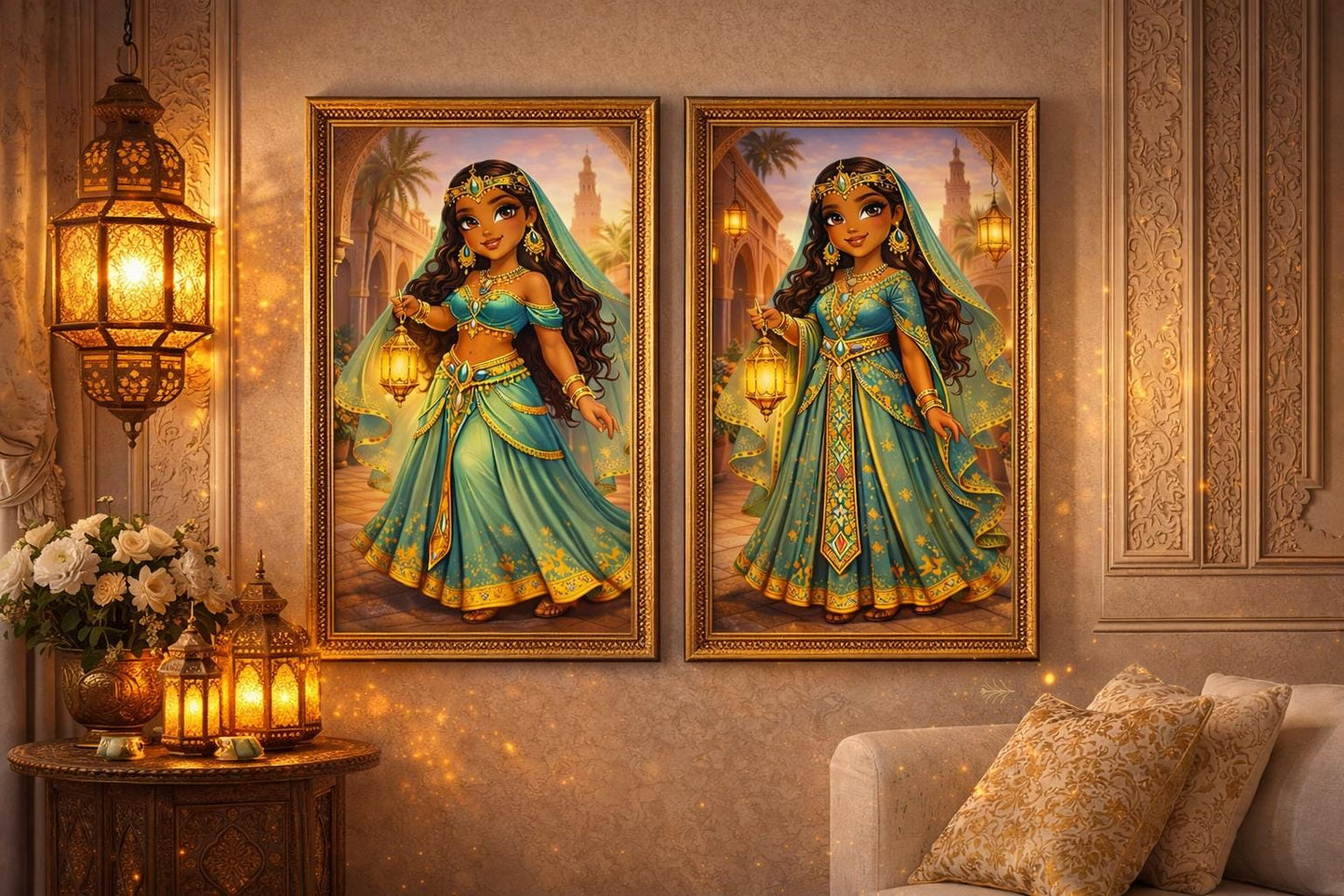 Moroccan Princess Chibi Art | Marrakech Lantern Girl PNG | Medina Fantasy Character | Desert Princess Digital Art | Instant Download