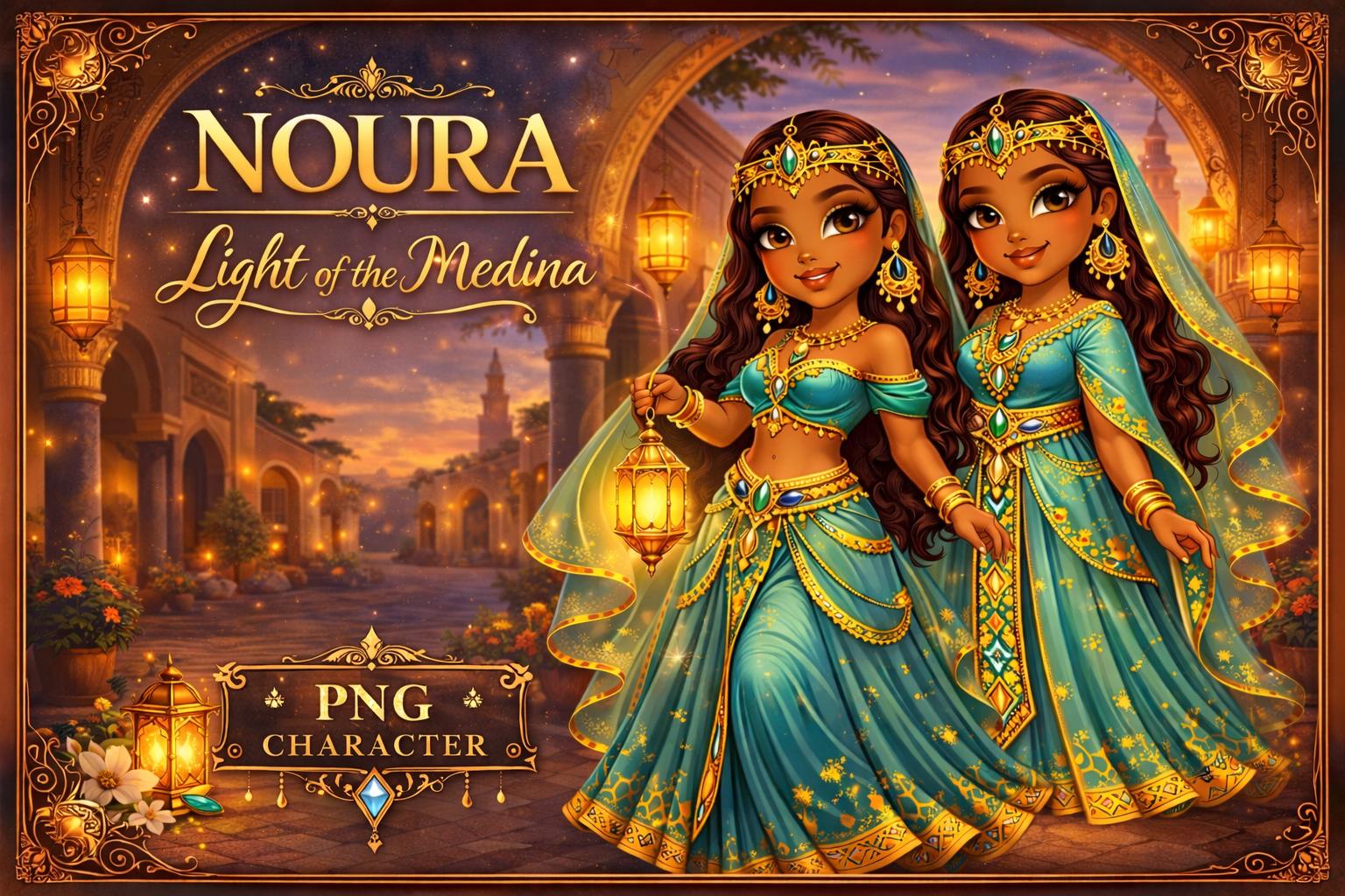 Moroccan Princess Chibi Art | Marrakech Lantern Girl PNG | Medina Fantasy Character | Desert Princess Digital Art | Instant Download