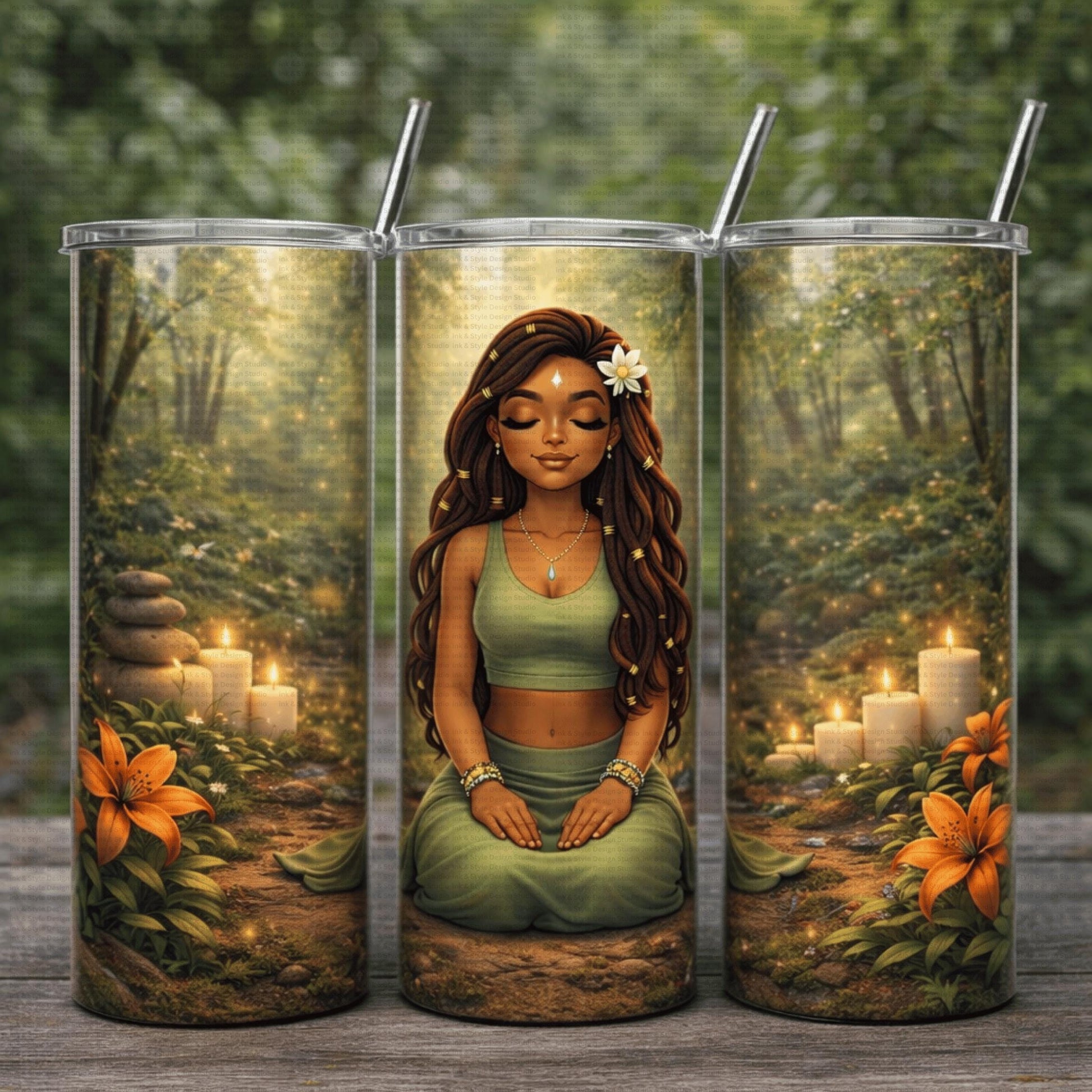 Kaia Quiet Strength Tumbler Wrap | Zen Yoga Chibi Girl | Virasana Pose | 20oz Tumbler PNG | Meditation Sublimation Design