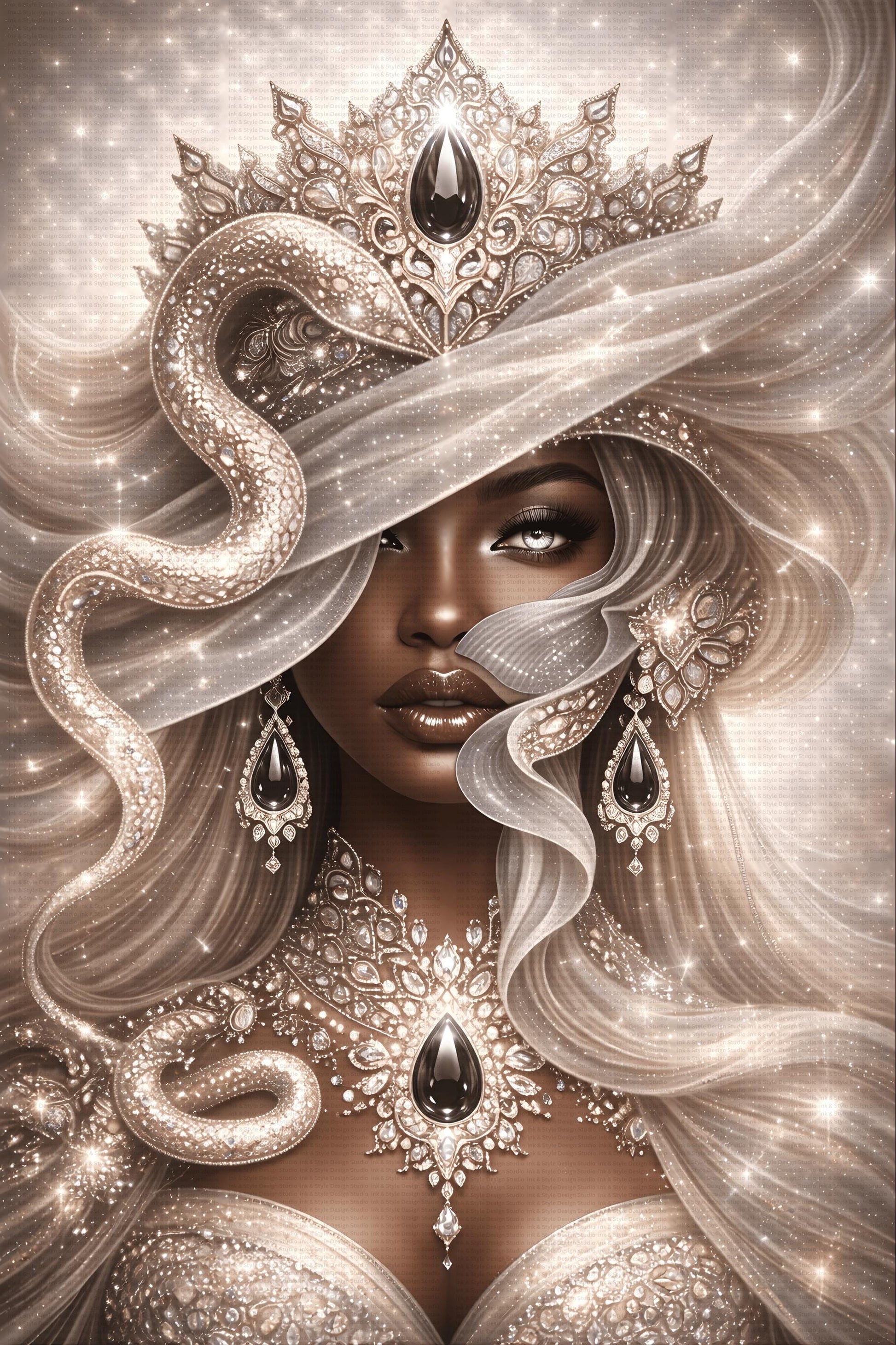 Empress of Balance | Pearl & Onyx Digital Art Bundle | Black Woman Luxury Wall Art | Divine Feminine Yin Yang Artwork | Digital Download