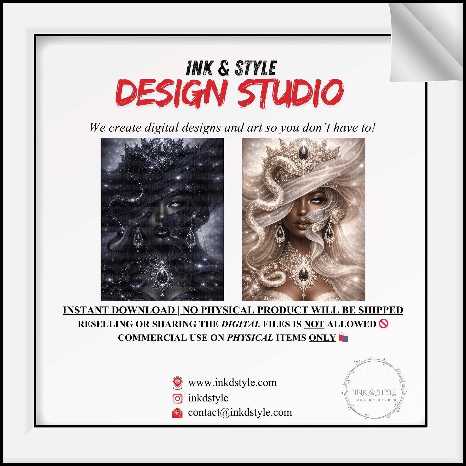 Empress of Balance | Pearl & Onyx Digital Art Bundle | Black Woman Luxury Wall Art | Divine Feminine Yin Yang Artwork | Digital Download