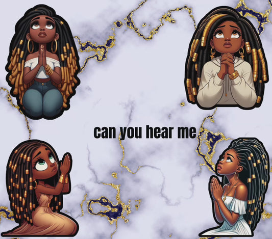 African American Praying Chibi Woman Clip Art Bundle | Faith & Devotion | 4-Pack PNG Digital Download